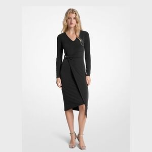 Michael Kors XS New Without Tags Chocolate Stretch Matte Jersey Wrap Dress